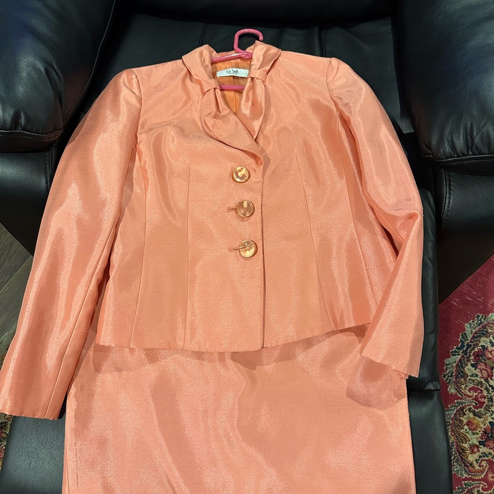 Le Suit Peach Blazer and Skirt Set
